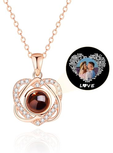 RelaxNest Personalisierte Bild-Halskette, Projektions-Halskette mit Foto innen - Halskette mit individuellem Foto.Anhanger - 18-Karat-Echtvergoldung-Weihnachtsgeschenke für Familie und Freunde
