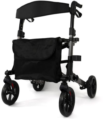 Parvum Brava Rollator – Leicht, stabil & 3-fach faltbar – Mit integriertem Bremssystem, Sitz, Rückenlehne, Tasche, Stockhalter & semi-soft Rädern – nur 6,8 kg – Gehhilfe für Senioren - Anthrazit