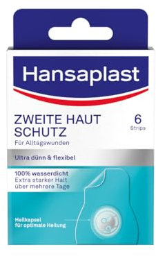 Hansaplast Pflaster Zweite Haut Schutz Regulär (6 Strips), dünnes und flexibles Hydrokolloid-Pflaster mit Heilkapsel-Technologie, wasserdichtes Wundpflaster mit extra starkem Halt für mindestens 72h