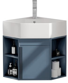 Lavandini Ad Angolo per Bagno, Lavabo Ad Angolo su Piedistallo, Set di Mobili A Parete per Piccoli Spazi, per Piccoli Spazi, Mobiletto Sospeso A Parete/Mobile da Bagno con Rubinetto E Scarico