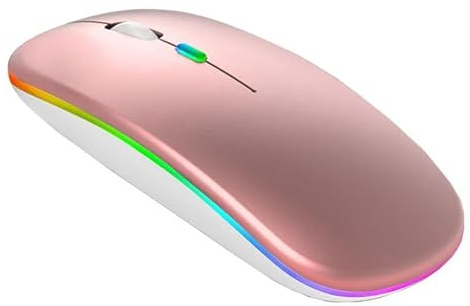 Générique Souris Bluetooth sans Fil, RGB Rétroéclairé, Design Ultra-Fin, Rose, avec Adaptateur USB-C Rechargeable