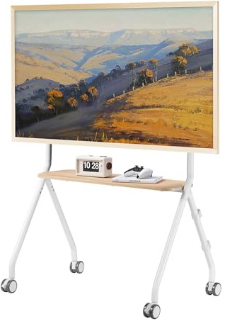 ECOTINY TV-Ständer mit Rollen, Staffelei, Mobiler TV-Wagen für 49-80-Zoll-Fernseher bis 50 kg, Tragbarer TV-Ständer mit Rollen für Büro, Schule und Zuhause, Weiß