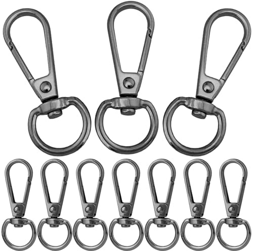 OIIKI 10 Sets Swivel Clasp Clips, Metal Swivel Snap Hook, Flexible Key Chain Clip with Key Ring for DIY Crafts, Jewelry Clasps, Lanyard Making - Black