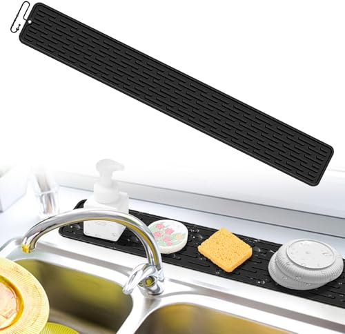 Alovez Abtropfmatte Schmal, 70 x 9,8 x0,28 cm Silikon Abtropfmatte, Silikon Abtropfmatte Küche Abtropfmatte für Glasbecher, Trinkglas, Schneidebrette, Schwarz