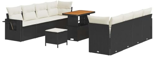 vidaXL Trädgårdsoffset med kudde 11 pcs Svart Poly rattan, Trädgård och Terrass, Modern Uteplats, Hållbar Rattansoffa, Flexibla Moduler, Väderbeständiga Möbler