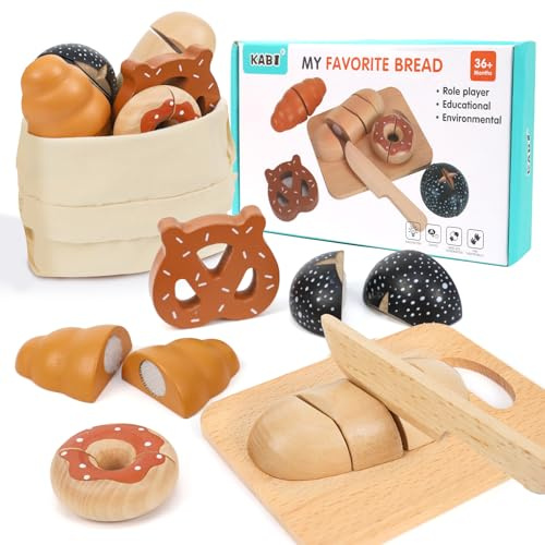 Set da Cucina Giocattolo per Bambini con Tagliere e Coltello da Pane, Accessori da Cucina Giocattolo in Legno, Gioco di Ruolo per Bambini, Regalo per Ragazzi e Ragazze