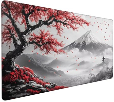 Tapis de Souris Rose Tapis de Souris Gamer Mont Fuji Grande Mousepad 800x400x3mm Mouse Pad Base en Antidérapante avec Coutures sur Les Bords pour PC, Ordinateur, Travail, Cadeaux pour Hommes XZ-881