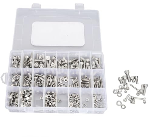 Kit de surtido de tuercas de pernos de acero inoxible de 520 pcs M3 a M6, tornillos hexagonales con lavadoras planas para reparaciones automotrices de garaje industrial para el