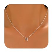 925 Sterling Silver Cross Necklace for Women, Tiny CZ Religious Double Cross Stuffers Baptism Religious Faith Chain Pendant Necklace to Daughter 14K Gold Plated Crucifix Choker Necklace Easter Gift (Silver)