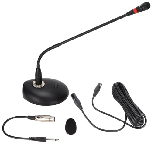 BowyTrading Microfono a condensatore D38 a collo d'oca, microfono per computer con riduzione del rumore, microfono da scrivania regolabile a 360° con cavo XLR a 6,35 mm per trasmissioni e