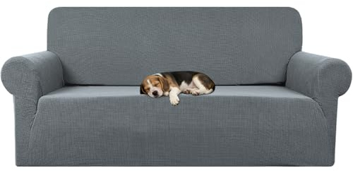 NAKIHOUSE Sofabezug 3 Sitzer, Elastische Couchbezug mit 1 Kissenbezug | Stretch Spandex Jacquard Rutschfester Sofa Überzug für Wohnzimmer, Haustierschutz gegen Kratzer, Hellgrau