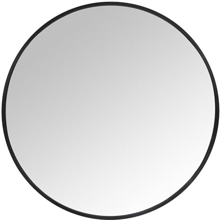 Relaxdays rund spegel, Ø 60 cm, med ram, väggspegel för hall, badrum, vardagsrum, hallspegel för upphängning, svart