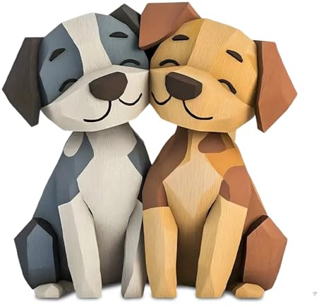 Komergave Hunde Holz Deko, 2D Flache Holzfiguren, Niedliches Hunde Holzfigur, Gemütliche Deko Figur Ornamente für Paare Kinder Frauen Männer für Büro Schreibtisch Bücherregal Badezimmer (Blau)