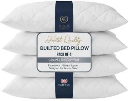 ELITLUX Hotel Quality Quilted Pillows 4 Pack – Soft & Supportive Down Alternative Filling – Comfortable Firm Pillows for Side, Back & Stomach Sleepers – Machine Washable (White)