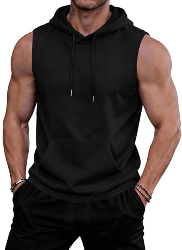 OLIPHEE Debardeur Homme à Capuche Tee Shirt sans Manche Homme Tank Top Sportswear Veste avec Poche Kangourou Débardeur Hommes Sport Fitness Musculation Gym Vacance
