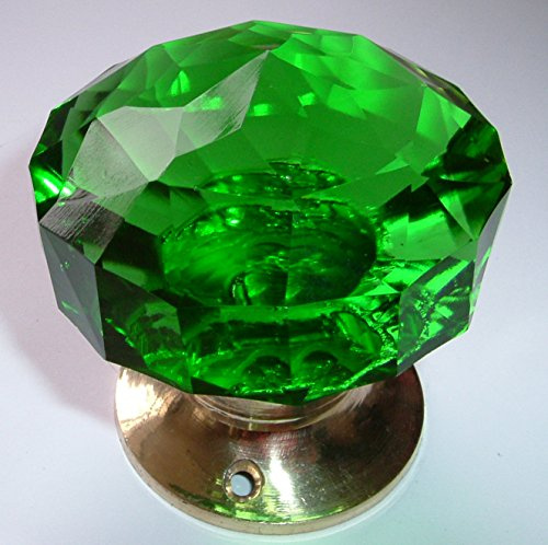 Peter Sharpe Doorknob, Green large cut glass Brass base (single)