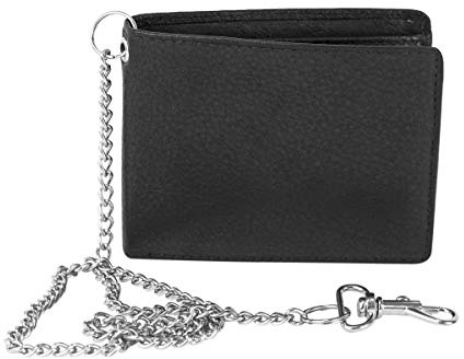LEAS Biker Portafogli Portadocumenti e Portacarte con Catena Cromo e con RFID Protezione 2 Scomparti per Banconote, Vera Pelle, Nero Chain-Series''