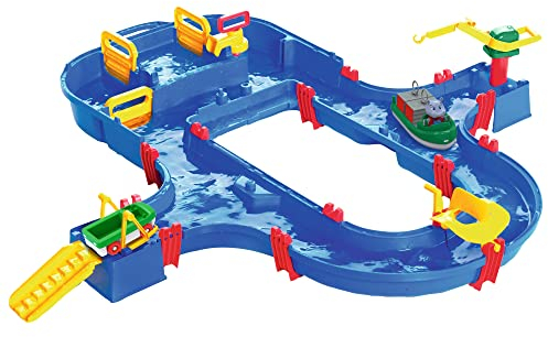 AquaPlay - Superset - Wasserbahn mit vielen Spielfunktionen bestehend aus 41 Teilen, Spieleset inklusive 1 Hippo Wilma, Amphibienauto und Transportboot mit 2 Containern für Kinder ab 3 Jahren