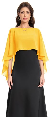 Baoqiya Capelet - Scialli e stole da donna per abiti da sera morbidi, per damigella d'onore, in chiffon, da sposa, Oro giallo., taglia unica