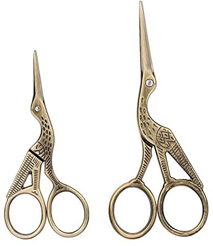 Akozon Vintage Schere 2 Stück Kran Form Schere Retro Titan Schwarz Edelstahl Carving Crane Form für Office Home Hair Cutting DIY Handwerk Werkzeug Stickerei,Stickschere,Nähen, Kunst Arbeit,Alltag