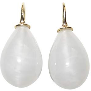 Klassische opal-weiß milchige Glas-Ohrringe Ohr-Hänger Tropfen-Ohrringe Bügel aus Sterling-Silber vergoldet Handarbeit Designer Heide Heinzendorff