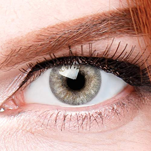 Graue Premium Kontaktlinsen Jasmine Grau - Natürliche Stark Deckende Silikon Comfort Linsen für Helle und Dunkle Augen + Behälter - 1 Paar (2 Stück) - DIA 14.00 - Mit Stärke -0.75 Dioptrien