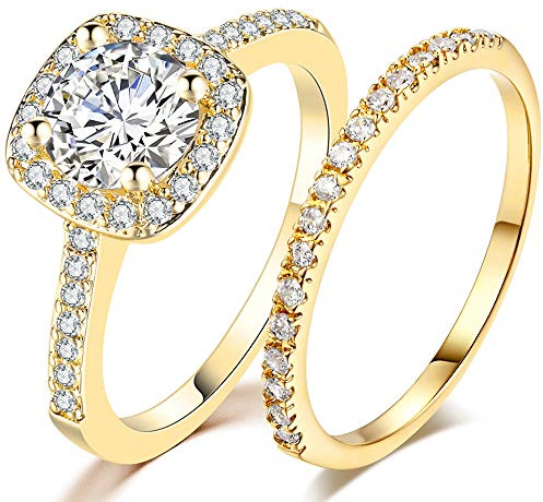 Jude Jewelers Silver Rose Gold 1.5 Carat Wedding Engagement Eternity Bridal Ring Set (Gold, 7)