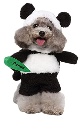Haustier Hund Kostüme Lustiges Haustier Kostüm Stehend Outfit(3 Stücke Hut+Umhang+Kleidung Abnehmbar) Cosplay Party Anzug Lustig Hundekostüm für Kleine Hunde Oder Katzen,Panda,M