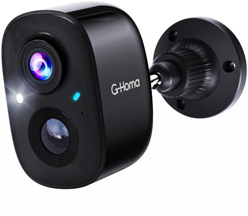 G-Homa Überwachungskamera Aussen Akku, Kabellose Überwachungskamera außen/innen mit farbige Nachtsicht, AI PIR-Bewegungserkennung, Cloud-/SD-Speicher, IP65 Wasserdicht, 2-Wege Audio, Schwarz