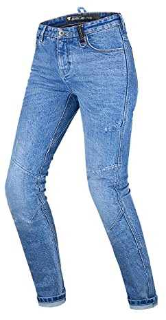 SHIMA Devon Motorcycle Jeans - Ventilated Elastic Slim Fit Riding Trousers with FiberQL Reinforcements, CE Knee and HIPS Protectors (Women, Blue, 28 Long)