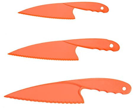Cheeroyal Set di coltelli da cucina in plastica da 3 pezzi, coltelli da cucina in nylon colorati sicuri per bambini, per insalate di lattuga, torte o frutta (orange)