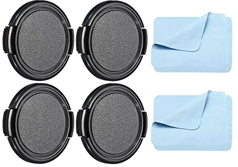 PATIKIL Camera Lens Cap, 4 Pack Sides Pinch Front Lens Cover with Microfiber Cleaning Cloth for 49mm Thread Universal DSLR Lenses for Nikon, for Fujifilm, for Pentax, for Leica