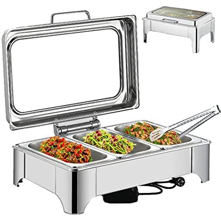 fikujap Food warmer buffet, chafing DISH Food warmer electrical stainless steel 220V 440V, full hydraulic glass coverage can automatically close the lid below 90 °, restaurant equipment,1/3