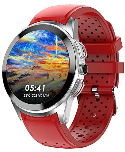 QESTO 4G GPS Smartwatch Phone, Waterproof Watch With GPS Tracker, Camera Voice & Video Chat SOS Alarm Pedometer Wifi Wrist Watch, For Men And Miss Birthday Gifts(Black)(Silver Red)(Silver Red)