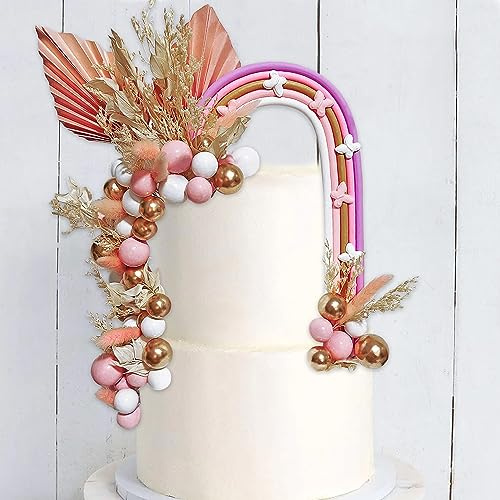 Hippie Boho Tortendeko Regenbogen Tortendeko Schaum Ball Torten Topper Boho Regenbogen Tortenstecker für DIY Hochzeit Geburtstag Mädchen Jungen