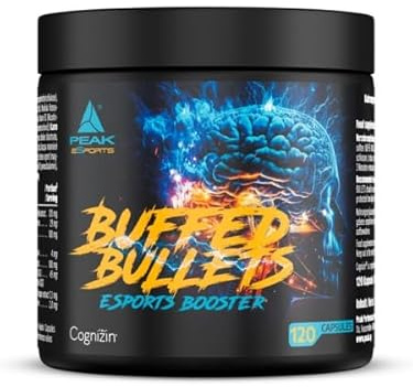 PEAK Buffed Bullets - 120 Kapseln I 30 Portionen I Konzentrations-und Lern- Booster ohne Koffein I Nootropics I mit Cognizin Citicolin I Panax Ginseng I Bacopa Monnieri I Ginkgo Biloba