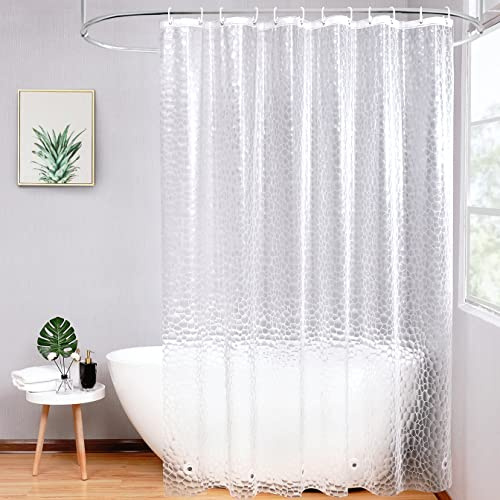 AooHome Duschvorhang 240x200cm，Transparent mit 5 Magnete unten, Antischimmel Wasserdicht Duschvorhänge mit 16 Ringe Hexagon Muster, Wasserfest für Badewanne Bad Vorhang