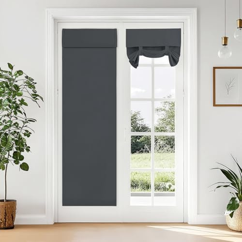 Vatge Cortina de puerta francesa para cortinas de luz lateral, cortinas de puerta delantera para ventana de cristal, 1 panel, 30 pulgadas de ancho x 70 pulgadas de largo, gris