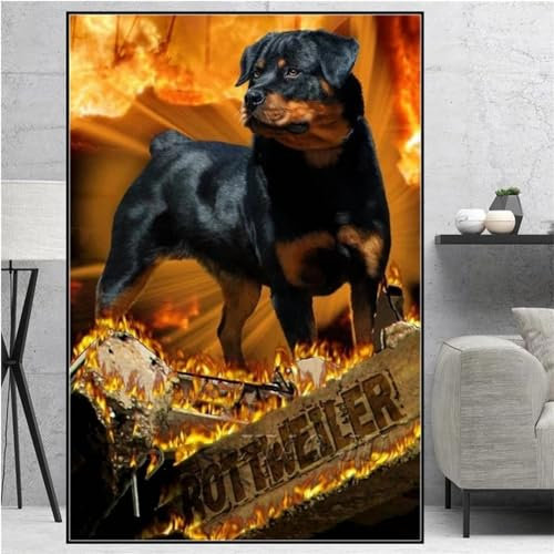 Znnhtyj 5D Diamant Painting Bilder Blaze Rottweiler Hund Diamond Painting Erwachsene DIY Diamant Vollbild，DIY Diamant Crystal Arts Craft Cross Stickerei Malerei Kits Home Wand Décor Geschenk 20x40cm