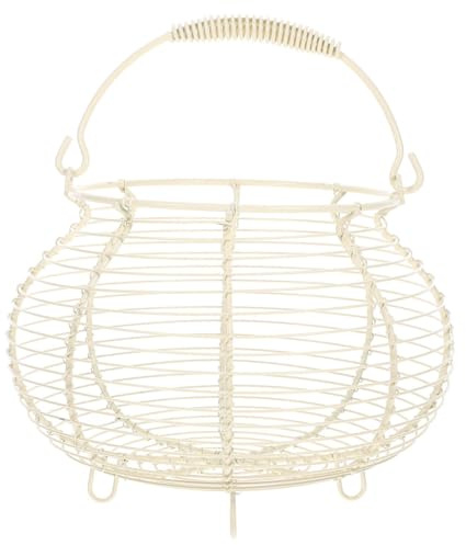 IMIKEYA Metal Wire Egg Basket Chicken Egg Holder Farmhouse Rustic Decorative Egg Storage Chicken Eggs Basket for Gathering Fresh Eggs, Fruits, and Vegetable White