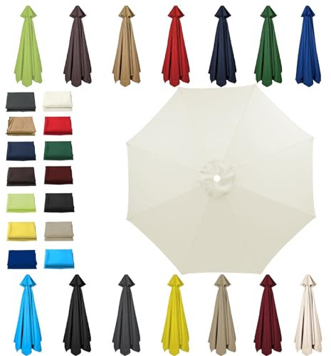 HonunGron 6 Ribs/8 Ribs Replacement Parasol Cover, 3.0m/2.7m/2.5m/2.3m/2m Umbrella Canopy Replacement, Sun Umbrella Replacement Cloth, UV 50+ Garden Parasol Canopy Cover (6 ribs-2.5m(8.2ft),Beige)