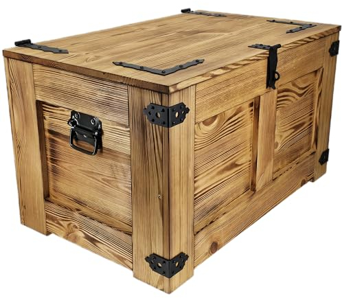 CREATIVE COOPER holzbox, schatztruhe, aufbewahrungsbox, betttruhe, rustikal truhentisch, couchtisch, spielzeugkiste, 77x49x45 cm, Handarbeit holztruhe, Eco Holzöl Eiche