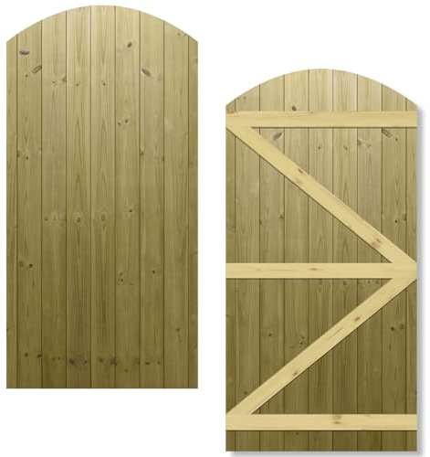 Arch Top Wooden Garden Gate 6x3ft - Tongue & Groove Semi-Braced Treated Timber Door, H:6ft x W:3ft Ideal for Outdoor Pathway Home Access (High: 180cm x Wide: 90cm)