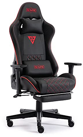 S*MAX Gaming Stuhl mit Fußstütze Verdickter Sitz Gamer Stuhl 3D Armlehne Videospielstühle mit hoher Rückenlehne ergonomischer Gaming Stuhl für Erwachsene Schwarz