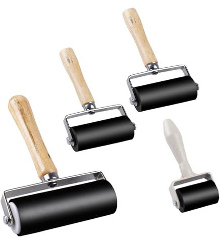Sporgo 4 Stück Gummiwalzen: 3 Größen Gummirolle, Farbroller Linoldruck, Farbwalze Malerwalze, Gummi Walzen für Tintenfarbblock, Drucken, Stempeln, Tapeten Kunsthandwerk (3,5cm/6cm/10cm)