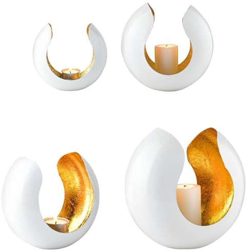 2er Set Orientalisches Teelichthalter Kumas aus Metall in Weiß 19 cm