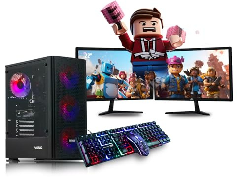 Veno Scorp Gaming PC Dual 22 Monitor Bundle Intel Core i7-6700 Processor RX 580 8GB Graphics Card - 16GB Ram - 512GB SSD - 550W PSU - Windows 10 Pro - WiFi - Titan 4
