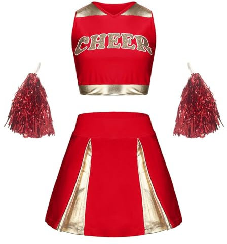 Cheerleader Kostüm Damen Uniform Karneval Rock Sexy Elegant Pompons Halloween Outfit 3PC
