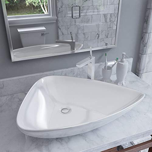 ShGaxin Lavabo, lavabo à poser sur plan de travail, lavabo de salle de bain, meuble de salle de bain, meuble lavabo, en céramique triangulaire blanc 645 x 455 x 115 mm