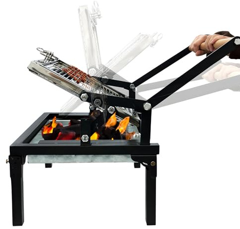 Barbacoa plegable de carbón vegetal, barbacoa portátil de camping con una parrilla giratoria de 360 grados, parrilla de picnic ajustable, barbacoa pequeña para exteriores en jardín o fiestas (negro)